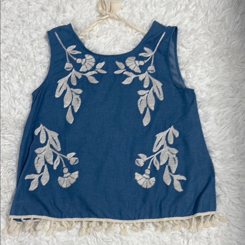 Embellished Blue Sleeveless Boxy Tank Top